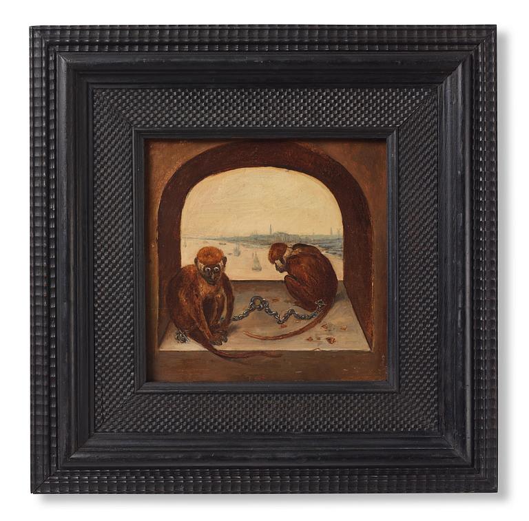 Pieter Brueghel dä Follower of, Monkeys in a window niche.