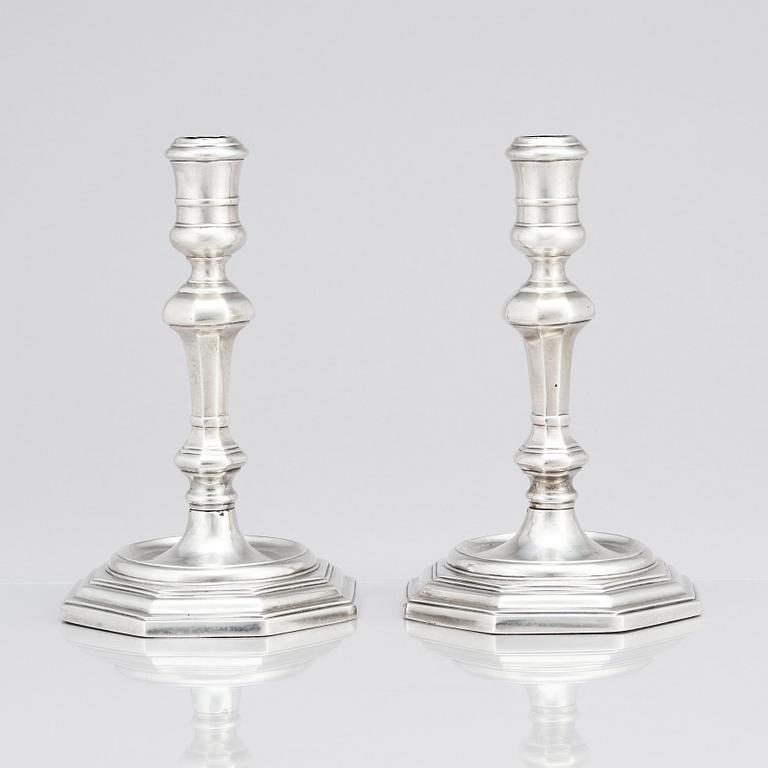 A pair of Italian late 17th/early 18th Century silver candlesticks. Marks of Johann Adolf Gaap (born 1667, died 1724).