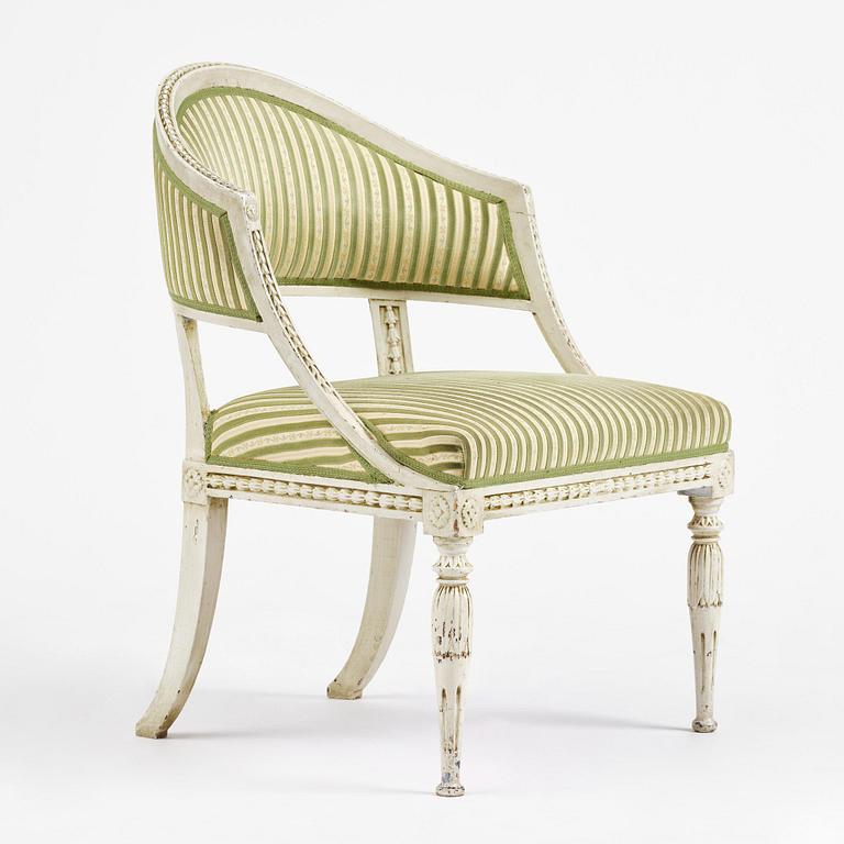 A late Gustavian open back armchair, Stockholm, late 18th century.