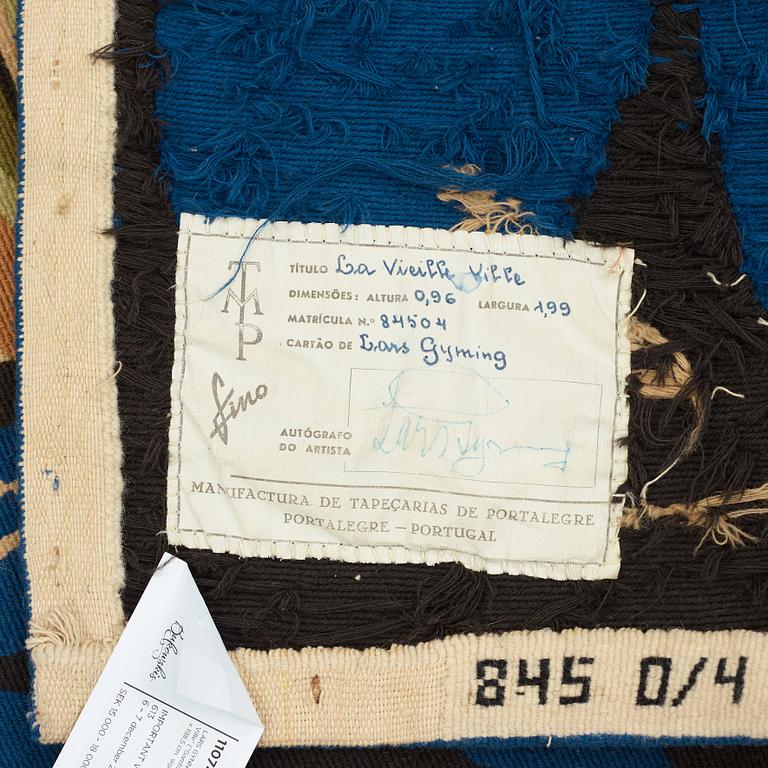 Lars Gynning, VÄVD TAPET, "La Vieille Ville" ("Gamla Stan"), gobelängteknik, ca 93,5 x 198,5 cm, signerad GYNNING MTP fino.