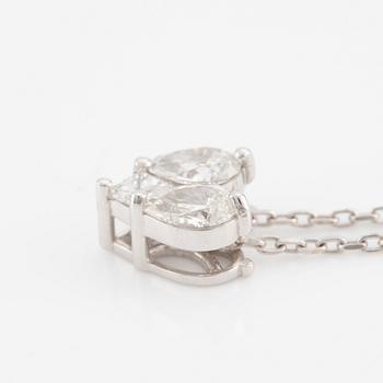 Necklace, 18K white gold heart-shaped with princess cut and pear-shaped diamonds.