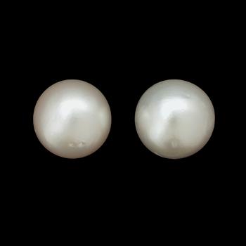 235. A pair of cultured South sea pearl earrings.