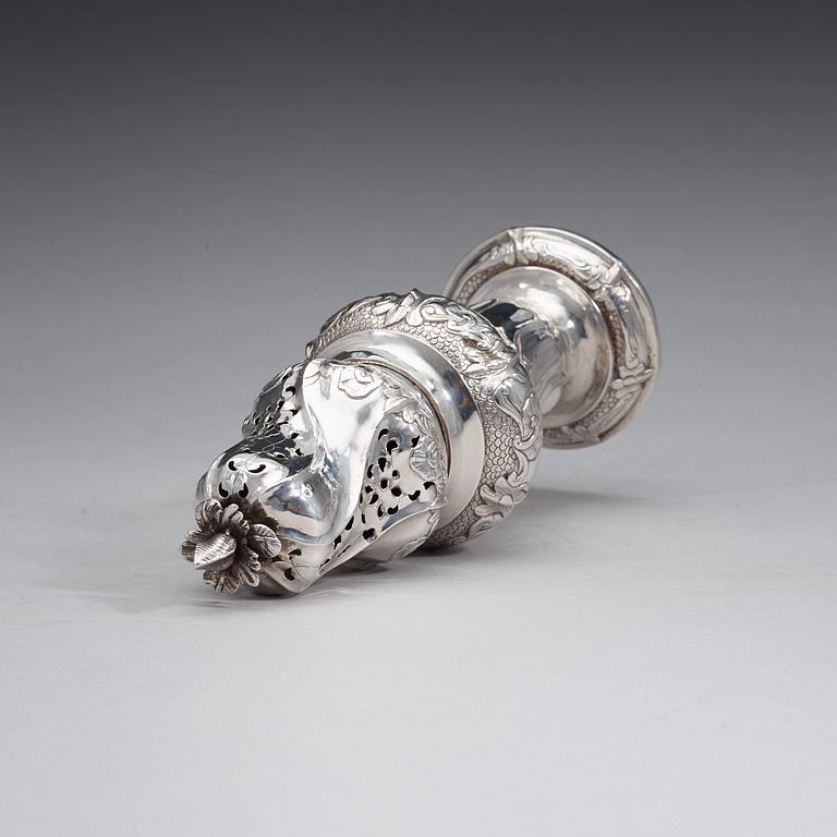 A Swedish 18th century silver sugar-caster, marks of Bengt Hafrin, Göteborg 1774.