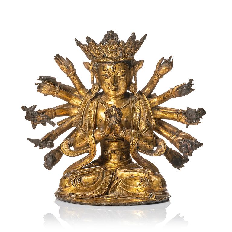A gilt-bronze figure of a Boddhisattva, Ming dynasty (1638-1644).