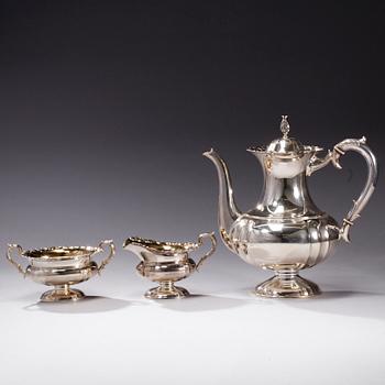 KAFFESERVIS, 3 delar, silver, Kultakeskus, Tavastehus 1969. Totalvikt ca 739 g.