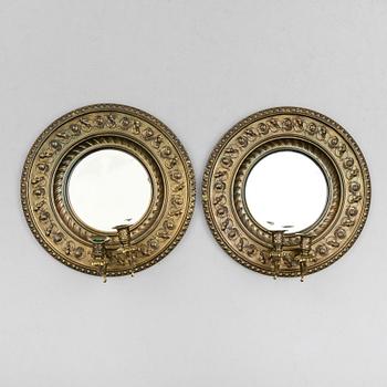 SPEGELLAMPETTER, 1 par, mässingsplåt, omkring år 1900.