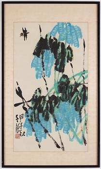 Cui Zifan, 'Wisteria and dragonfly'. Ink and colour on paper.