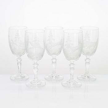Drinking glasses, 21 pcs, with animal motifs, possibly Germany, late 20th century.