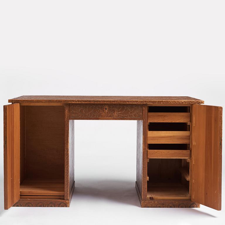 Otto Wretling, tillskrivet, skrivbord, "partner's desk", med två stolar, tidigt 1900-tal, jugend.