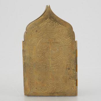Travel icon, brass and enamel, Russia, 20th century.