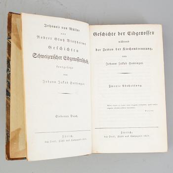 A lot of 9 books by Johannes von Müller  Der Geschichten schweizerischer Eidgenossenschaft, 1-7, Leipzig 1786-Zü.