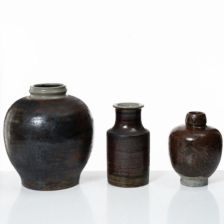 Carl-Harry Stålhane, three unique stoneware vases, Designhuset, Lidköping.