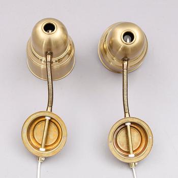 VÄGGLAMPOR, 1 par, mässing, EWÅ, Värnamo, 1900-talets andra hälft.