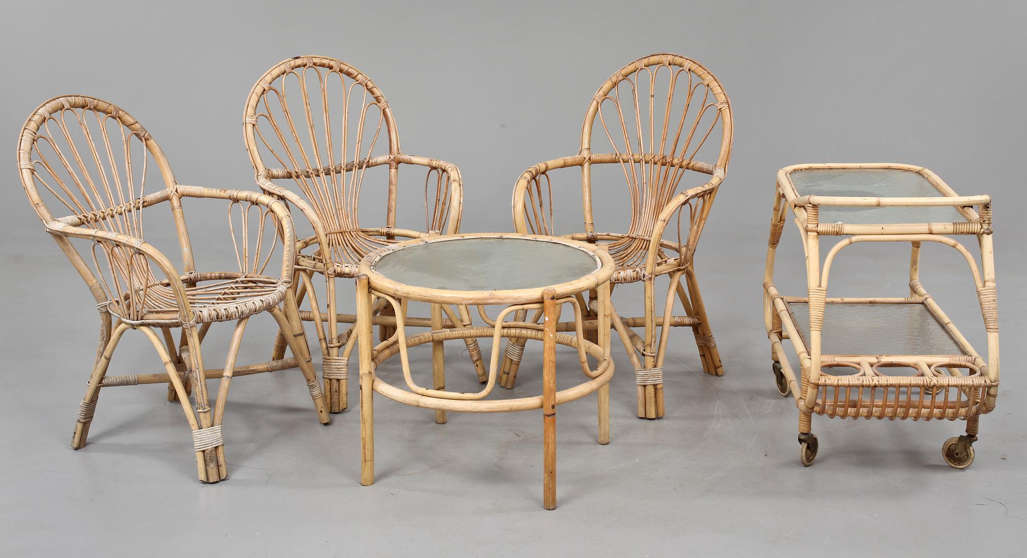 KORGMÖBELGRUPP, 5 delar, 1900-tal.