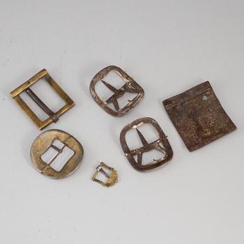 Six steel and iron buckles, 18th century.