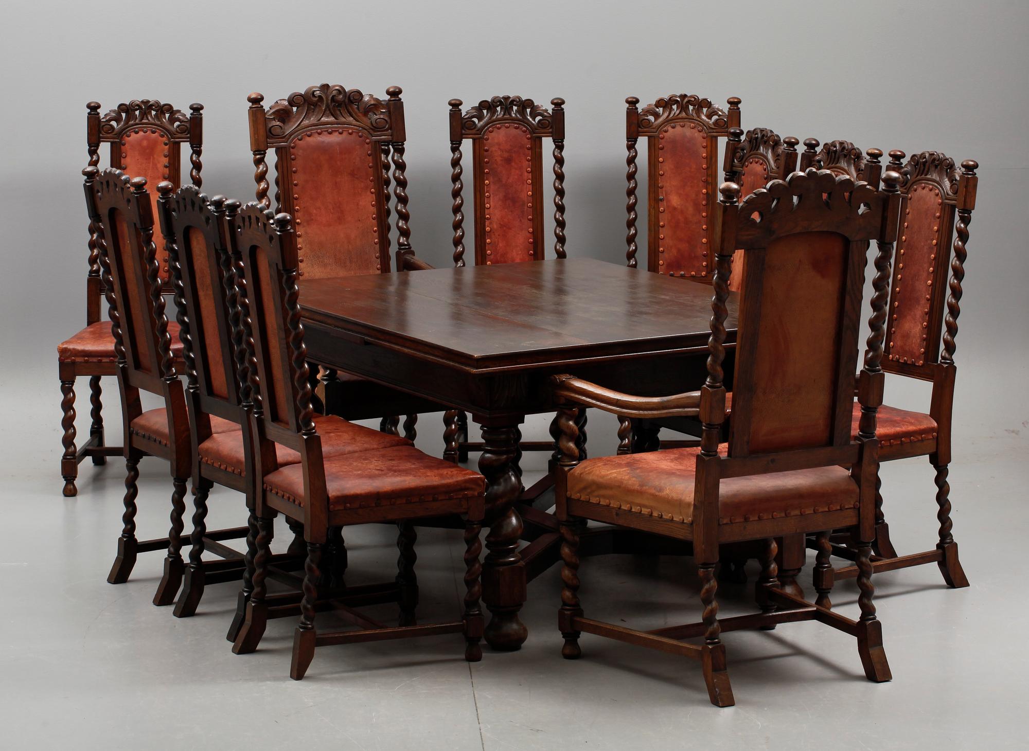 MATSALSMÖBLEMANG, 15 delar, barockstil, 1900-talets början.