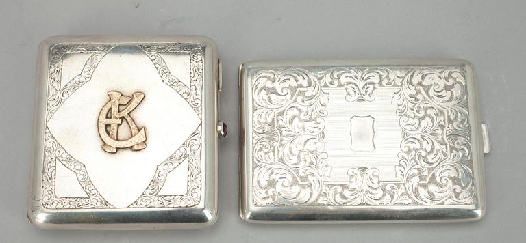 CIGARETTETUIER, 2 st, silver, Finland 1922 ja Tyskland 1900-talets slut. 287g.