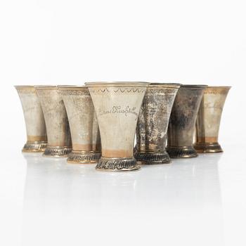 Bägare, 10 st, silver, KG Markström, Uppsala 1912-1924.