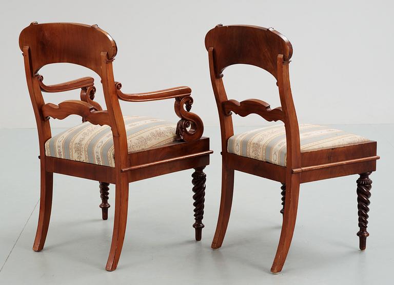A set of Russian/Baltic late Empire 19th century four armchairs and six chairs.