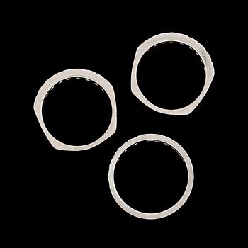 RINGAR, 3 st, 18K med åttkantslipade diamanter. Totalvikt ca 11,5g.
