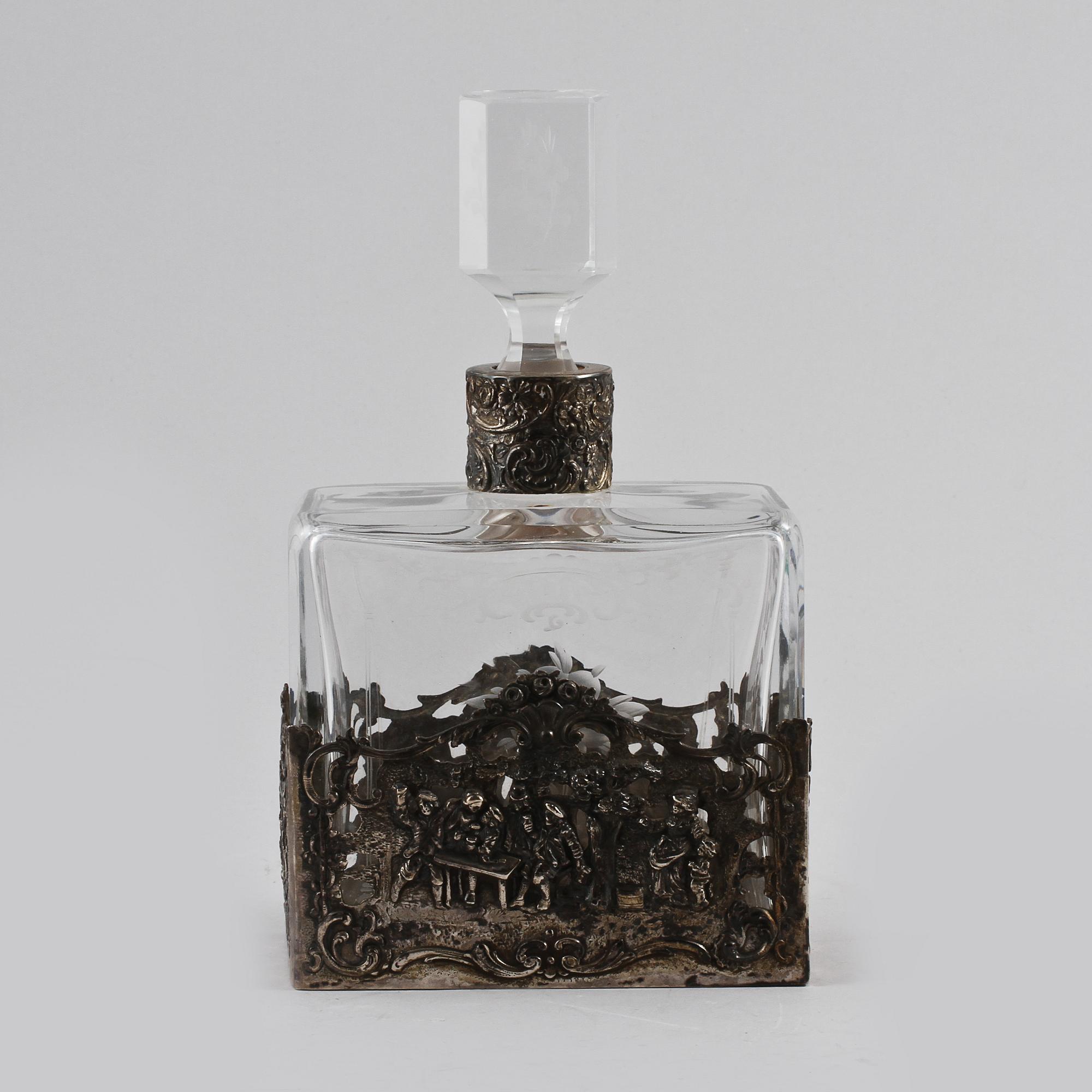 KARAFF, silver och glas, möjligen Weinranck & Schmidt, Hanau, Tyskland, omkring år 1900.