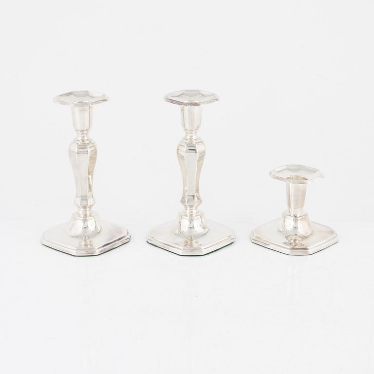 A group of three Swedish silver candlesticks, MEMA, Lidköping, 1987.