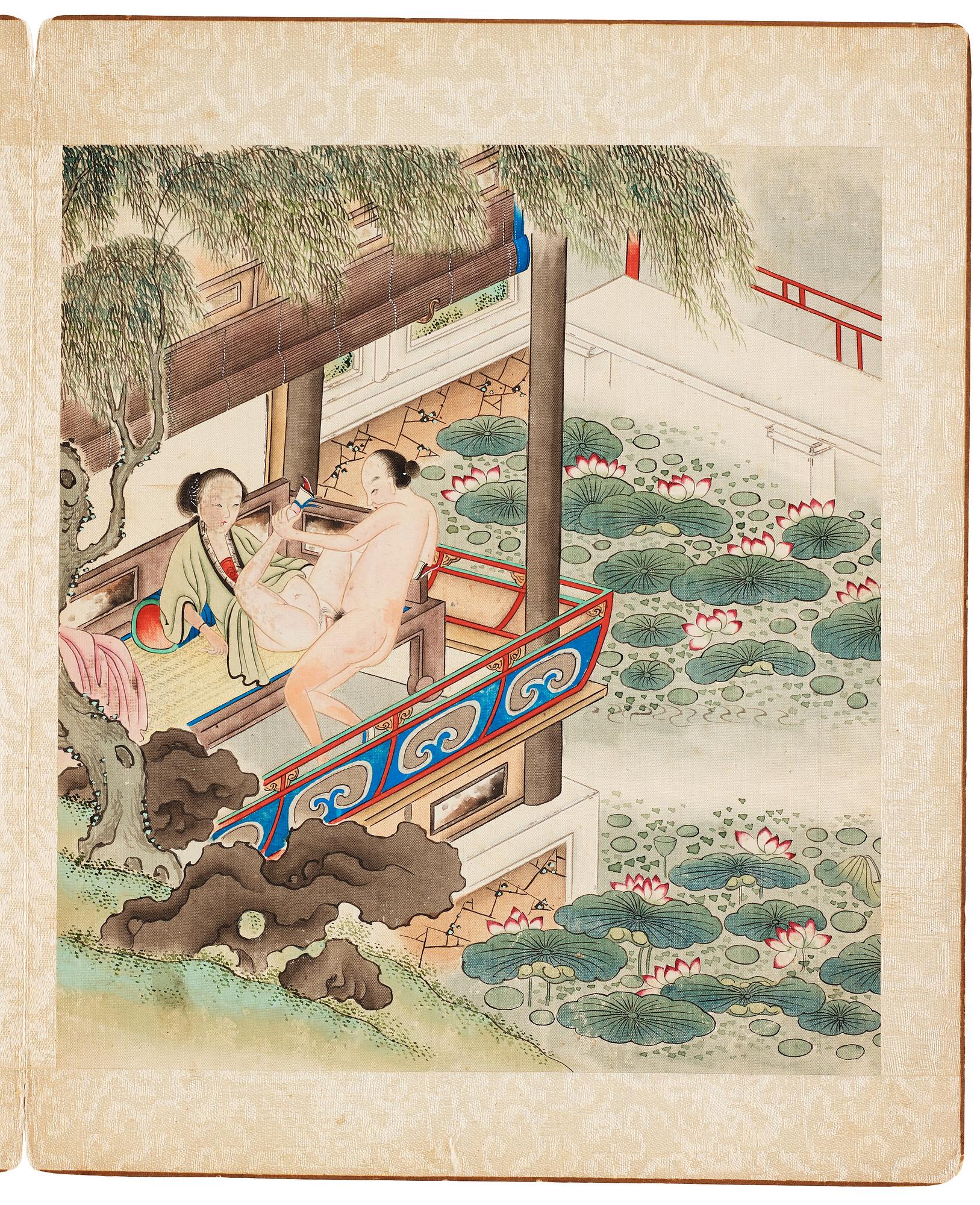 Okänd konstnär, akvarell och tusch på siden, tre stycken i bok. Qingdynastin, 1800-tal.