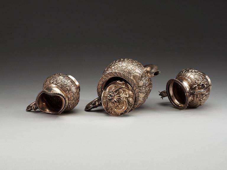 A Chinese silver tea set, late Qing dynasty, end of 19th Century.