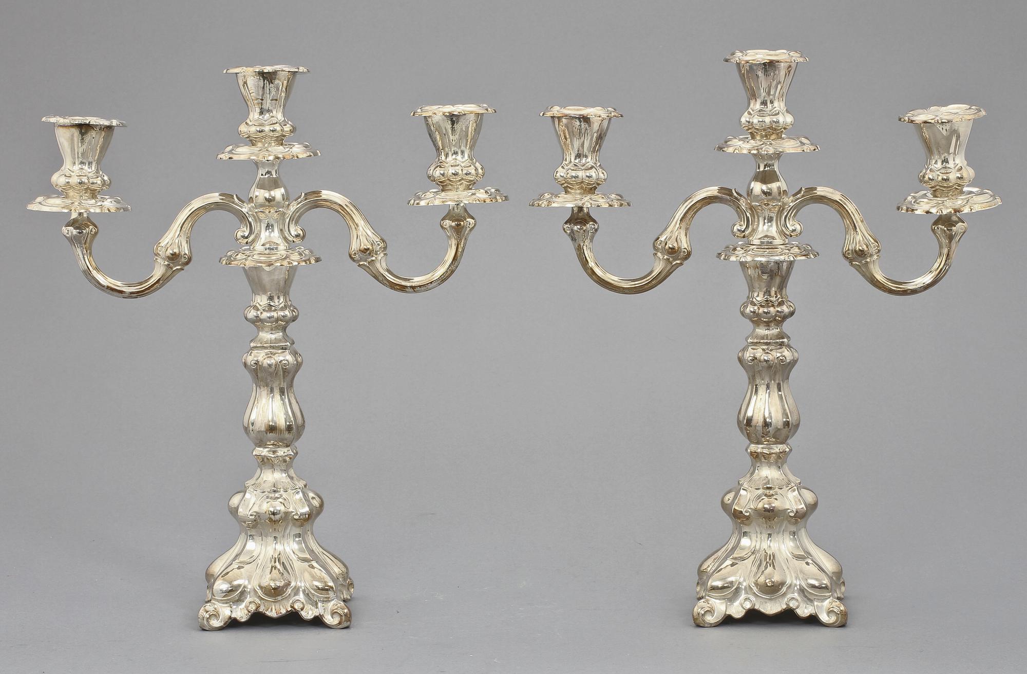 KANDELABRAR, ett par, silver, rokokostil, 1937.
