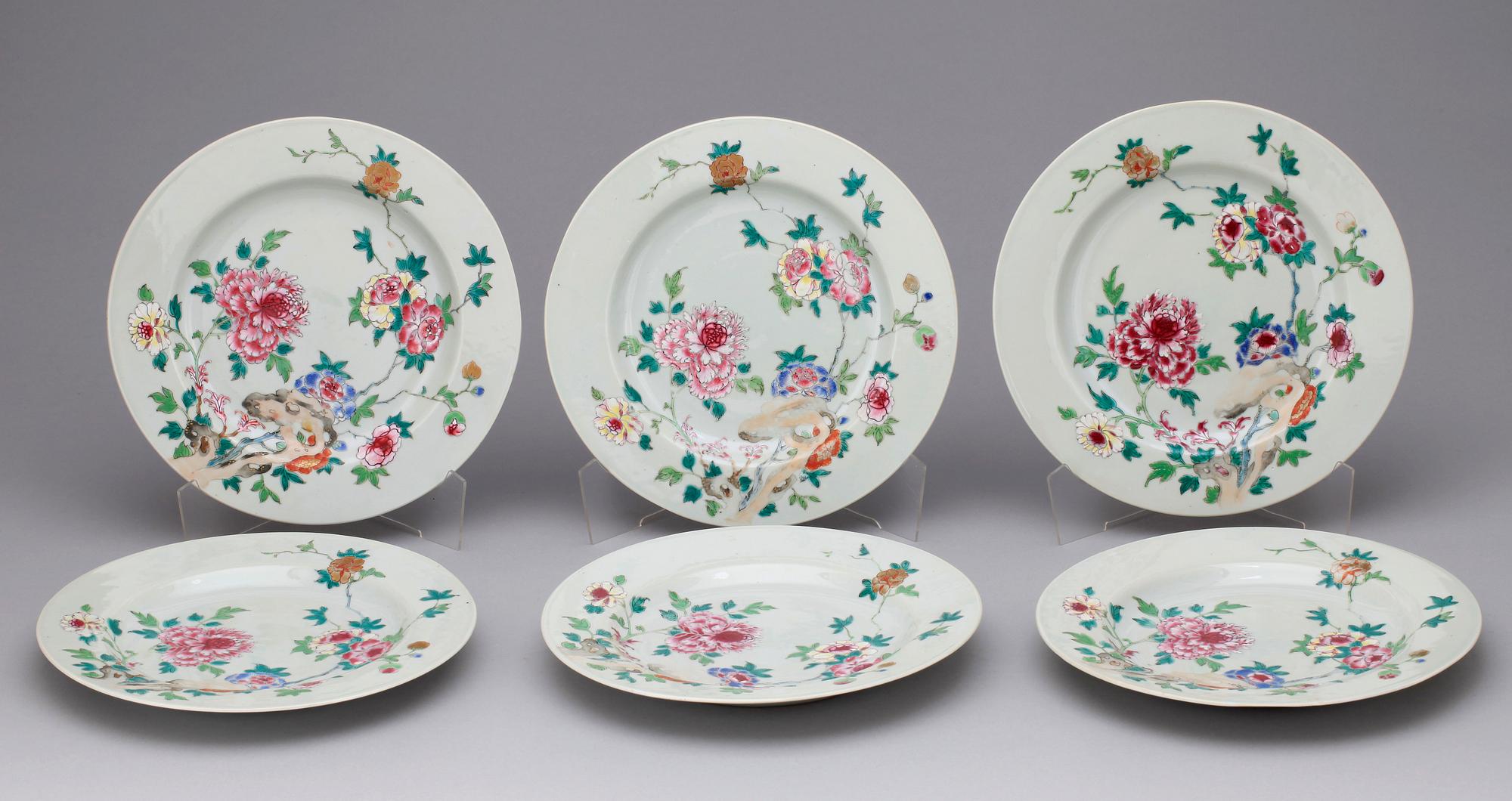 TALLRIKAR, 6 st, porslin, Qianlong, Kina, 1700-tal.