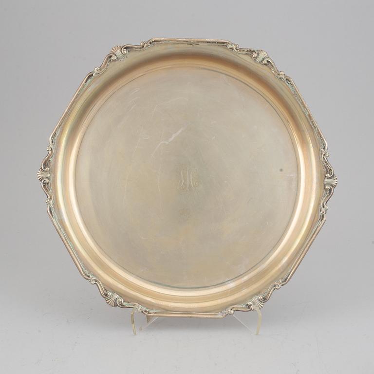 A silver coffee set and a tray, maker's mark Carl Hoff, Helsingborg, Sweden 1934 and 1933,
