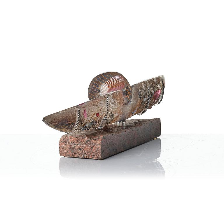 Bertil Vallien, a unique sand cast glass sculpture of a boat, Kosta Boda, Sweden, 1980s.
