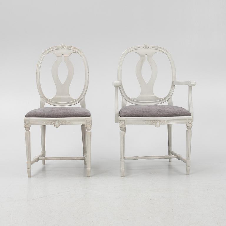 A suite of 6 Gustavian style chairs and 2 armchairs, later part 20th century.