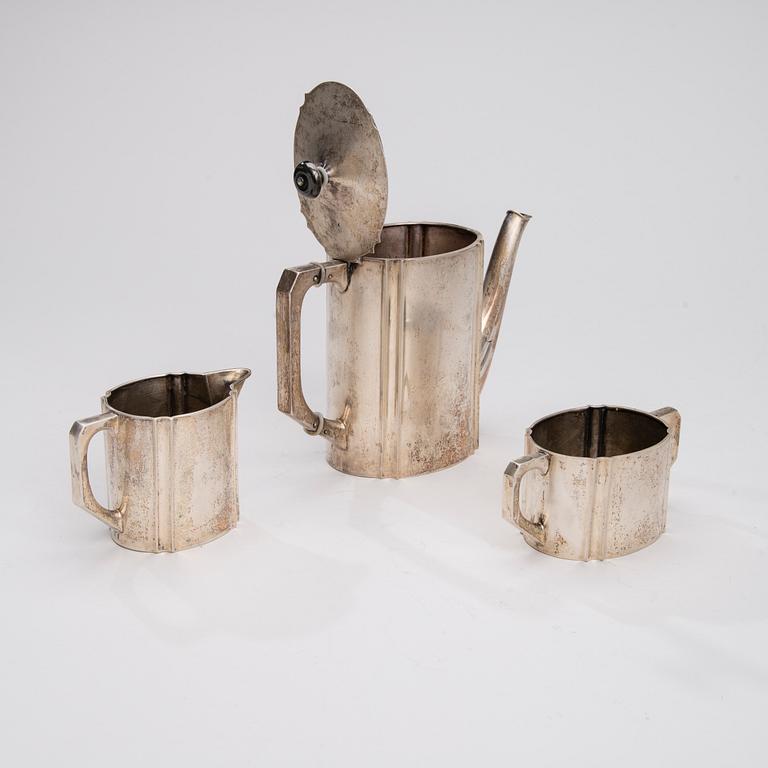 KAFFESERVIS, 3 delar, silver, Viktor Lindman, Helsingfors 1912. Tot vikt ca 672 g.