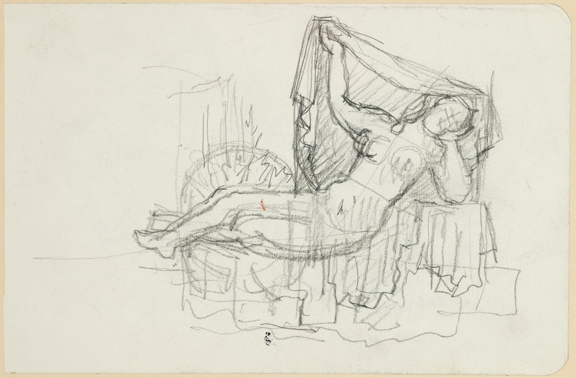 Hilding Linnqvist, pencil drawings, 2 + 3, framed together.