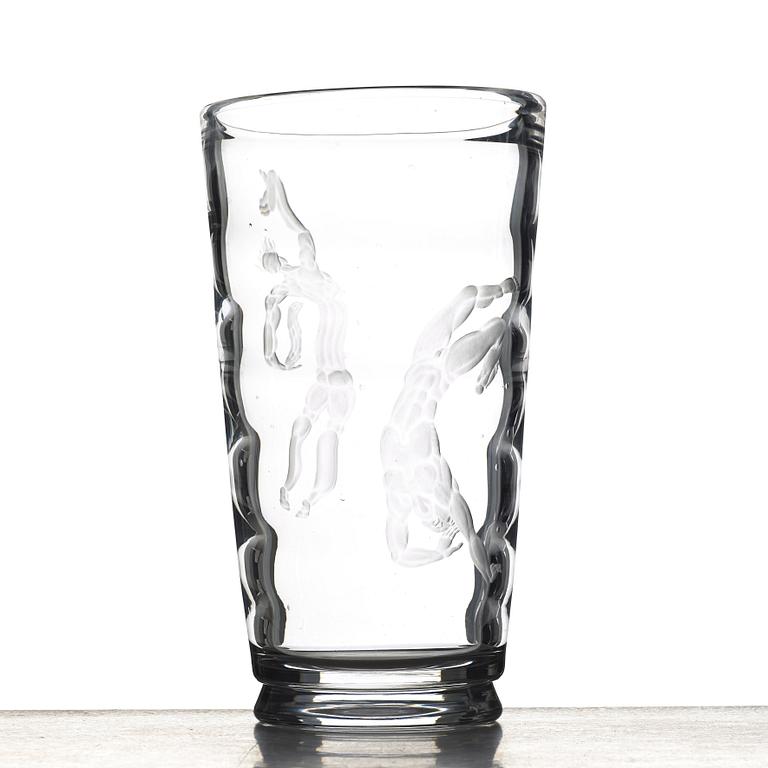 Vicke Lindstrand, an engraved "Pearl fisher" glass vase, Orrefors, Sweden 1956.