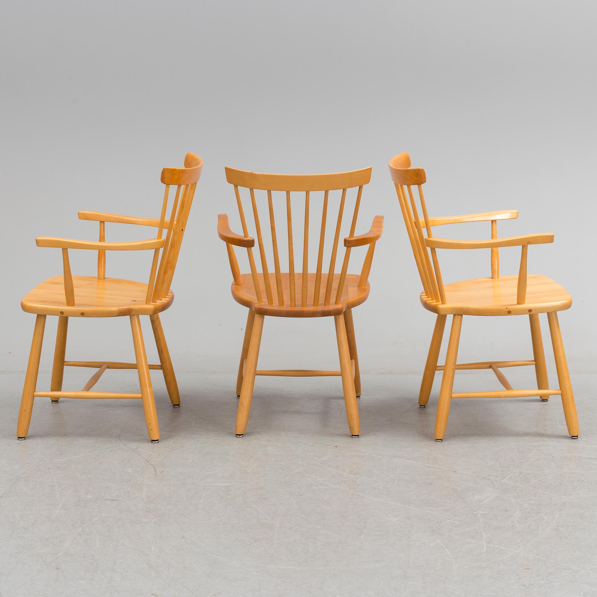 CARL MALMSTEN, karmstolar, 3 st, "Lilla Åland", Stolab, 1992.