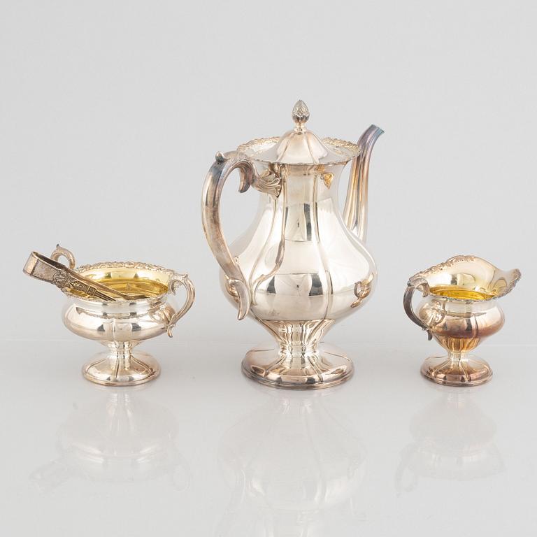 A three-piece Rococo style silver coffee set, Kultakeskus Oy, Tavastehus, Finland, 1973.
