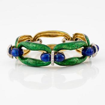 Armband 18 guld med emalj och runda briljantslipade diamanter, Spritzer & Fuhrmann.