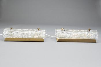 CARL FAGERLUND, a pair of glass and brass Orrefors wall lamps.