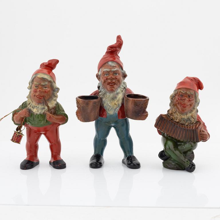 Three ceramic garden gnomes, Germany, second half of the 20th century.