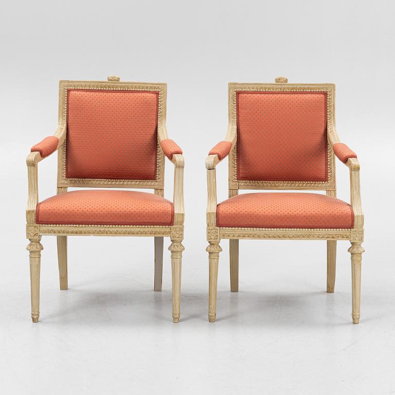 A pair of late Gustavian open armchairs from Lindome, circa 1800.