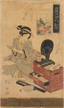 KEISAI EISEN, woodblock print in colour, signed.