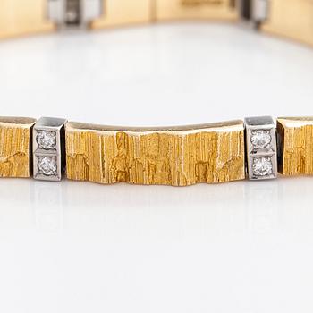 Björn Weckström, an 18K gold 'Silvia' bracelet with diamonds, Lapponia 1982.