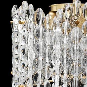 TAKLAMPA, glas och mässing, Carl Fagerlund, Orrefors, 1900-talets andra hälft.