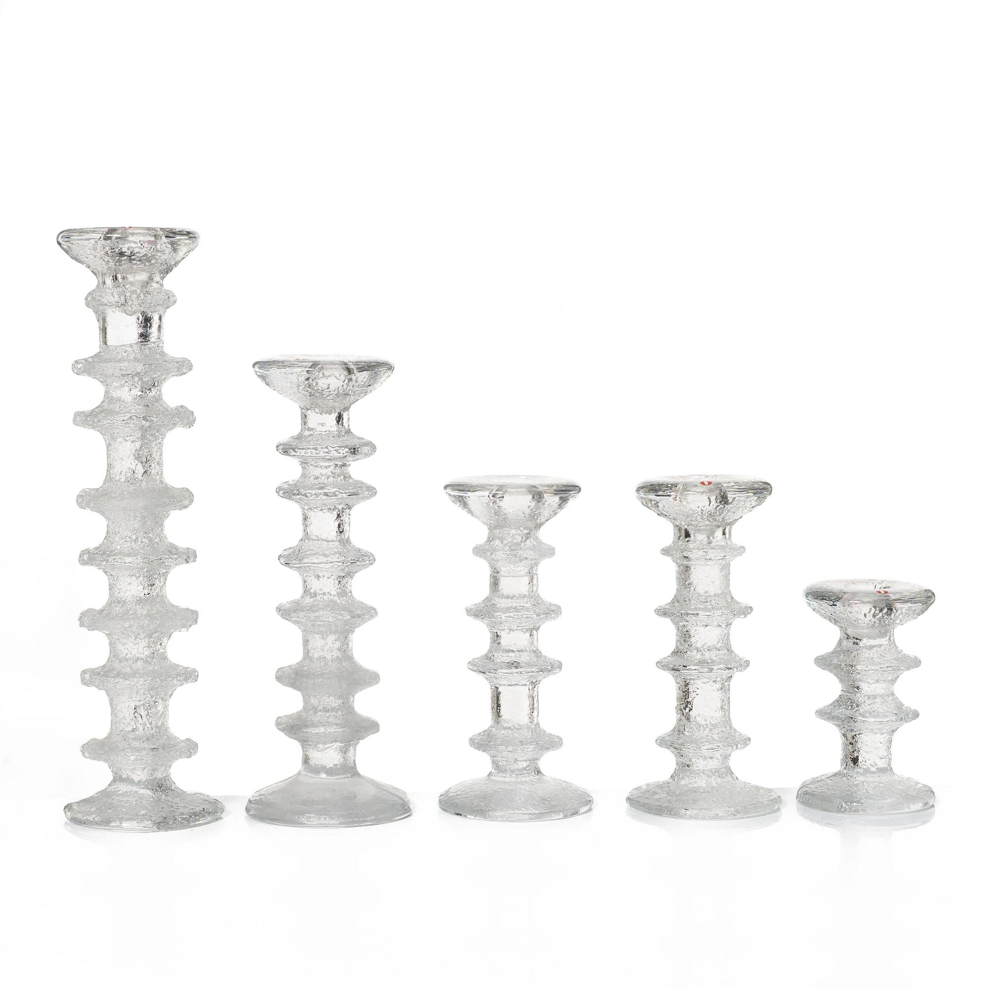 Timo Sarpaneva, a set of nine glass candleholders, "Festivo", Iittala.