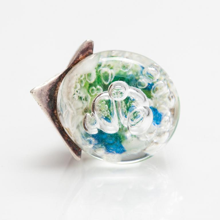 Björn Weckström, A stelring silver and acrylic ring "Petrified lake". Lapponia 1971.