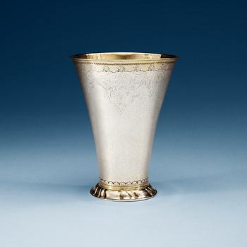 A Swedish 18th century parcel-gilt beaker, makers mark of Anders Lundman, Stockholm 1746.