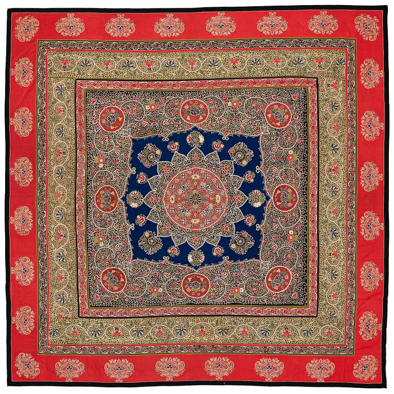 AN EMBROIDERY, a semi-antique Rascht, Persia (Iran), ca 312,5 x 311 cm.