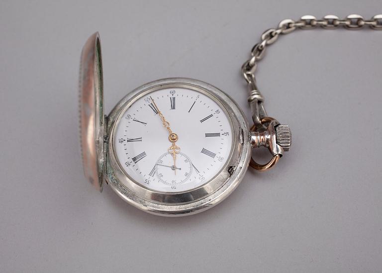 FICKUR OCH KLOCKSTÄLL, herr 2+2st, silver, 1800-1900-tal.